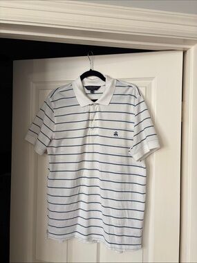 Brooks Brothers White Polo with Navy Stripes